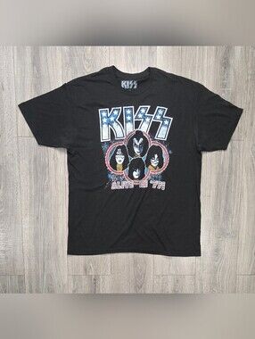 KISS Alive in ’77 T-Shirt Men XL Black Rock Band Graphic Tee Patriotic.